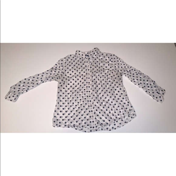 Karen Scott | White & Blue Polka Dot Button Down - Picture 1 of 8